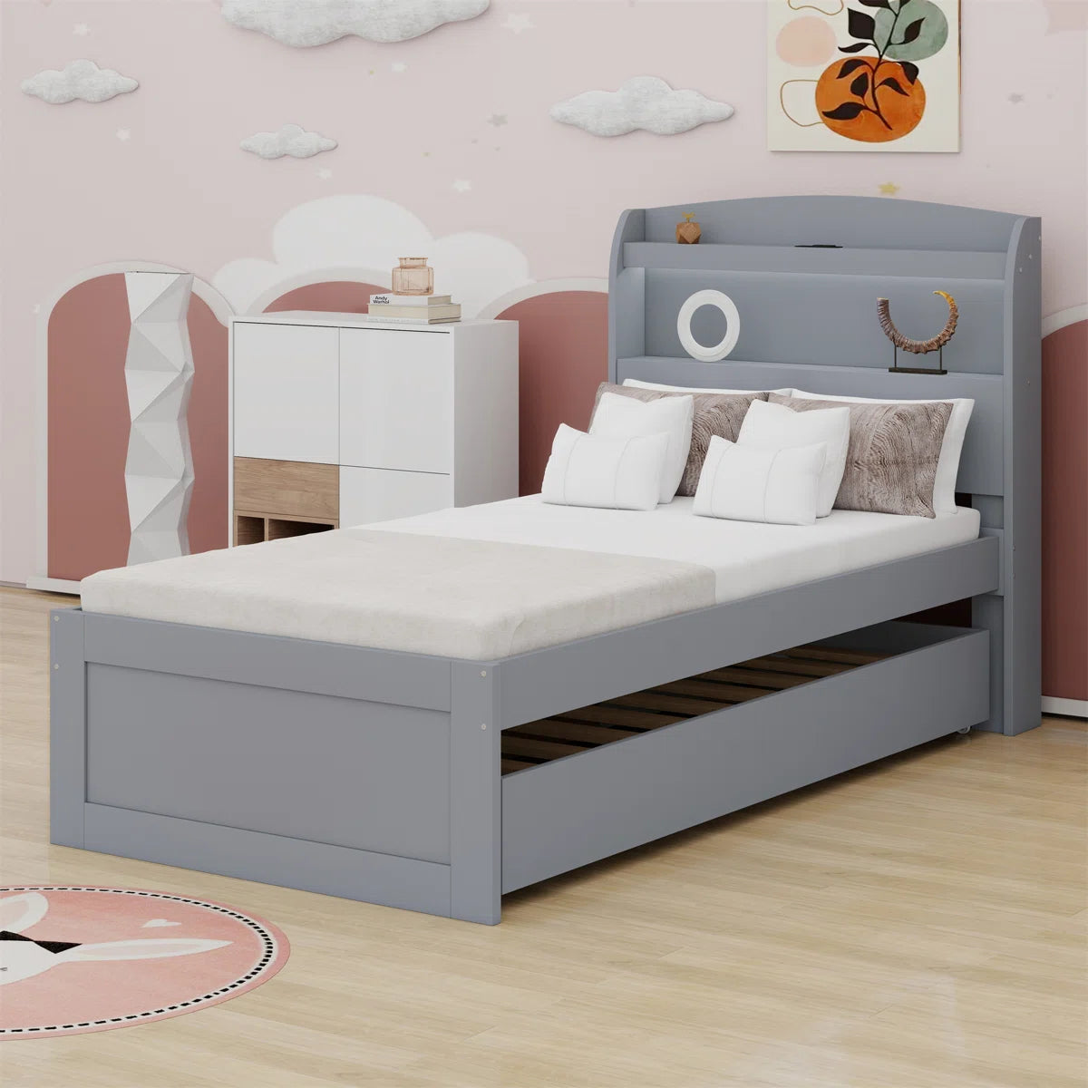 Platform Bed With Storage LED Headboard, Charging Station