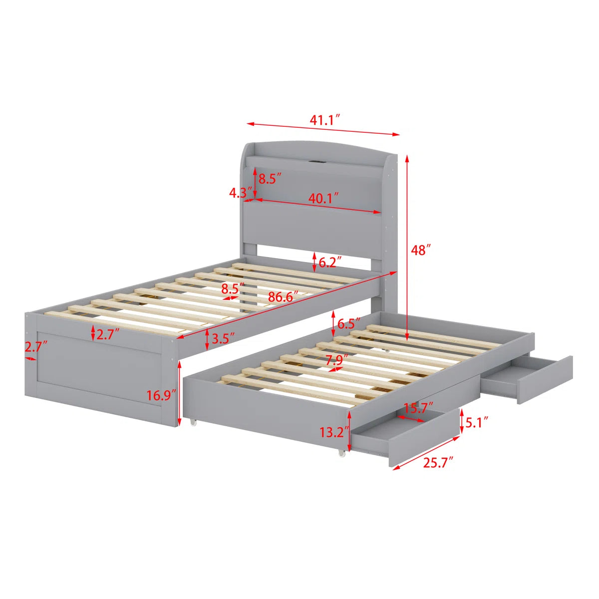 Platform Bed With Storage LED Headboard, Charging Station