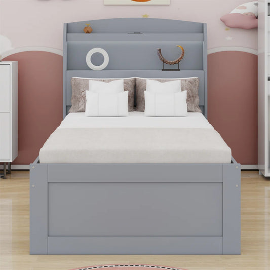 Platform Bed With Storage LED Headboard, Charging Station